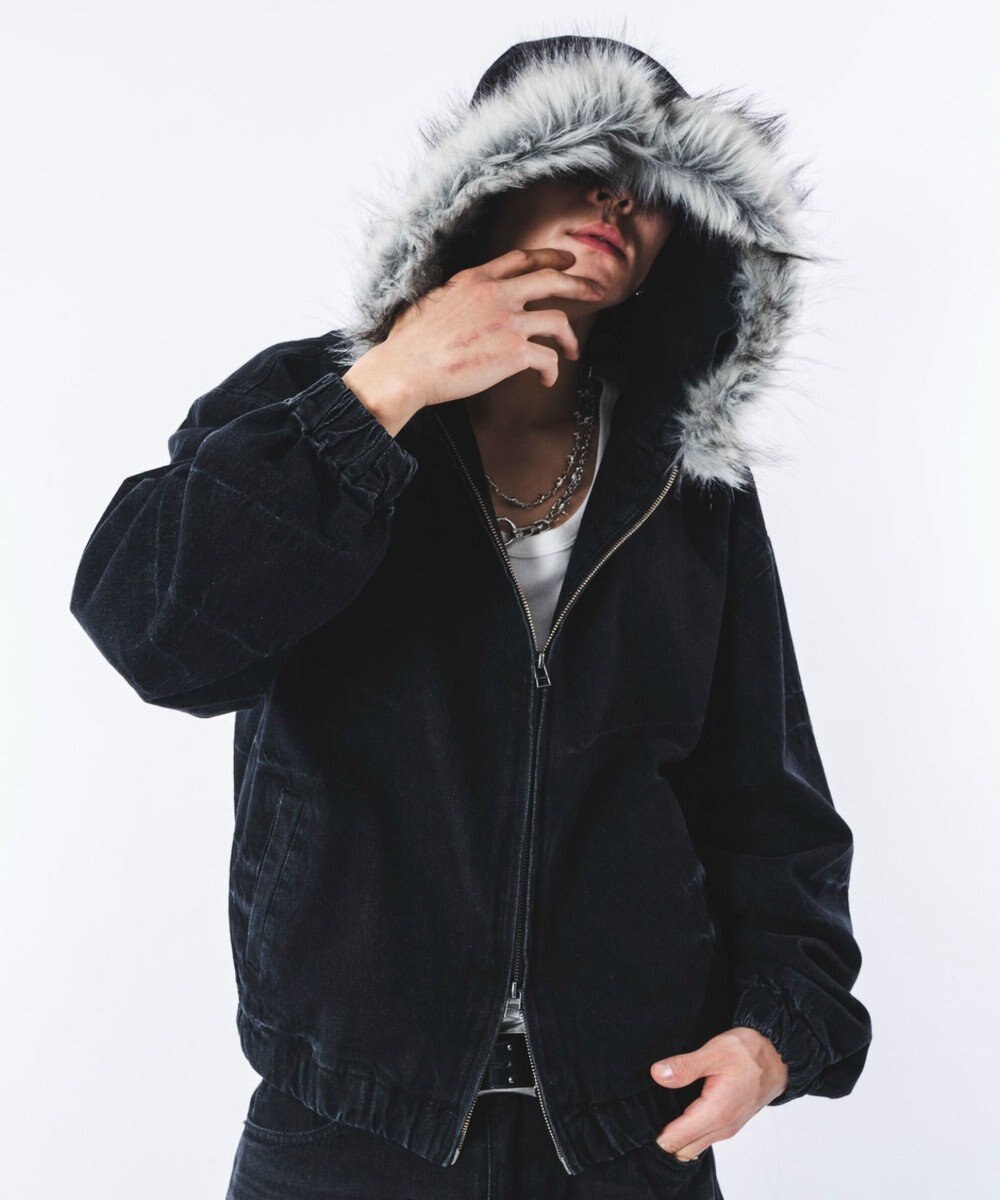 WEGO 【ユニセックス着用ITEM】ファーフードスラッシュデニムブルゾン 