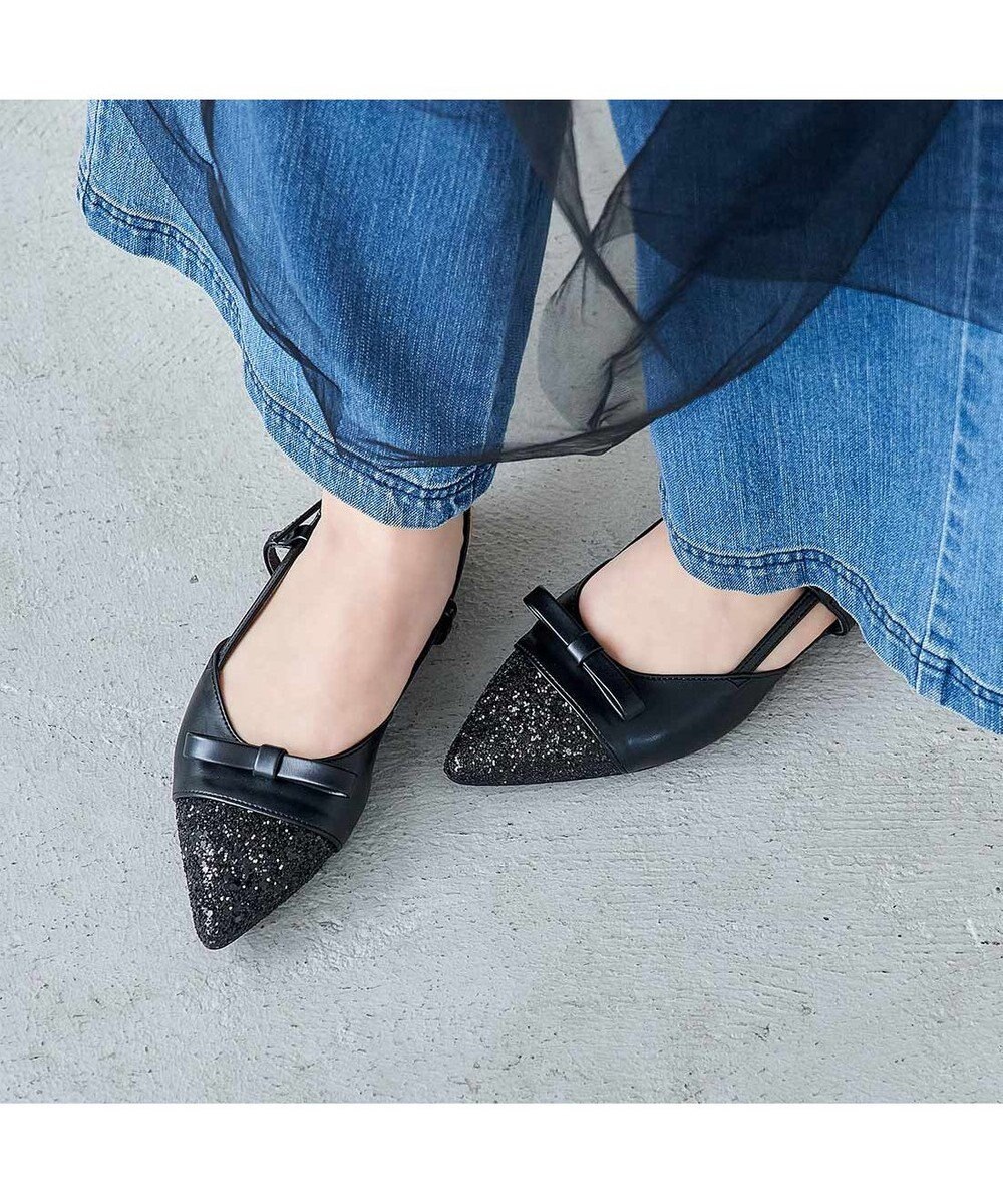 MODE ET JACOMO <carino>グリッターコンビフラットシューズ 