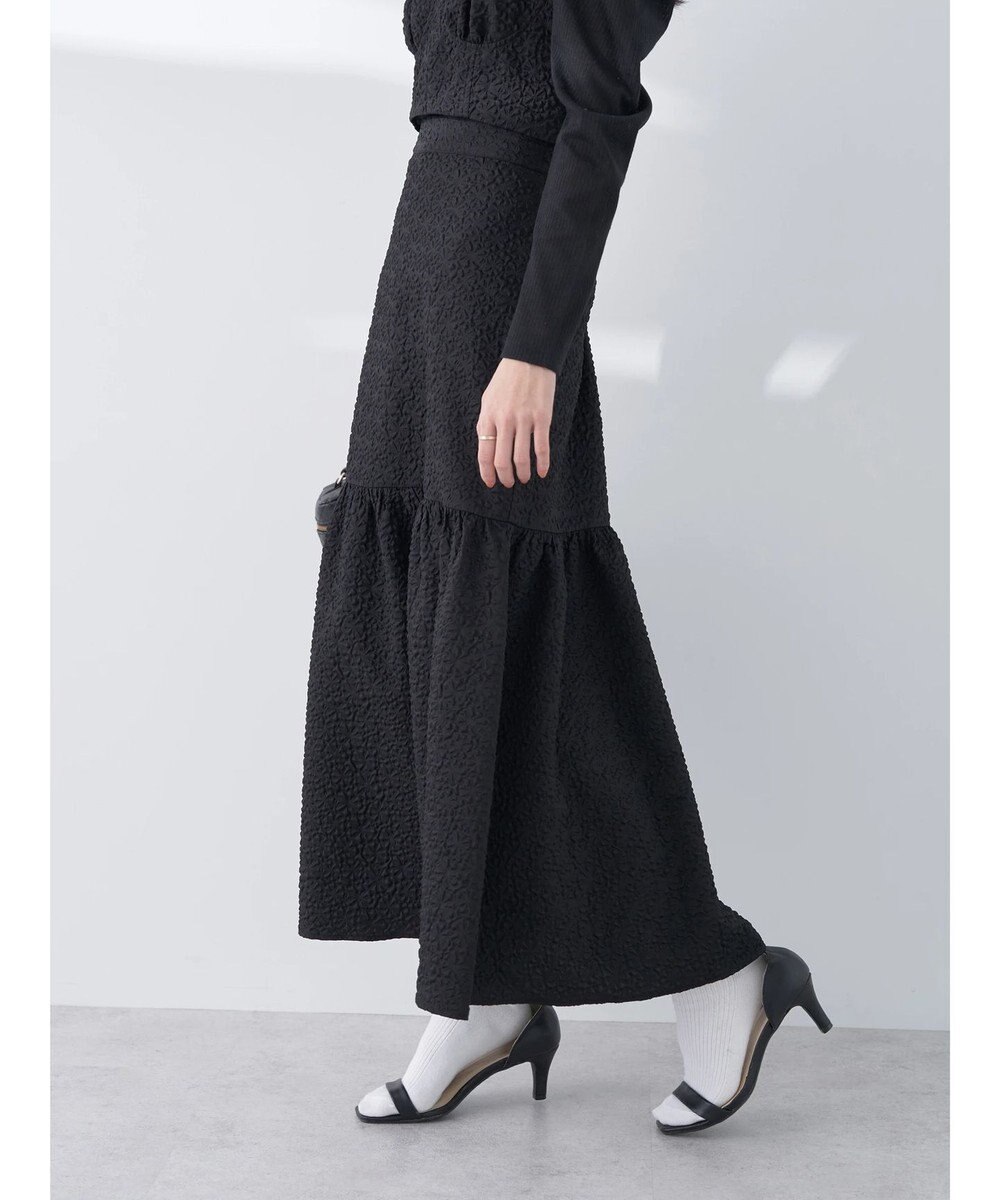 earth music&ecology エンボスフラワー　切替ボリュームスカート 