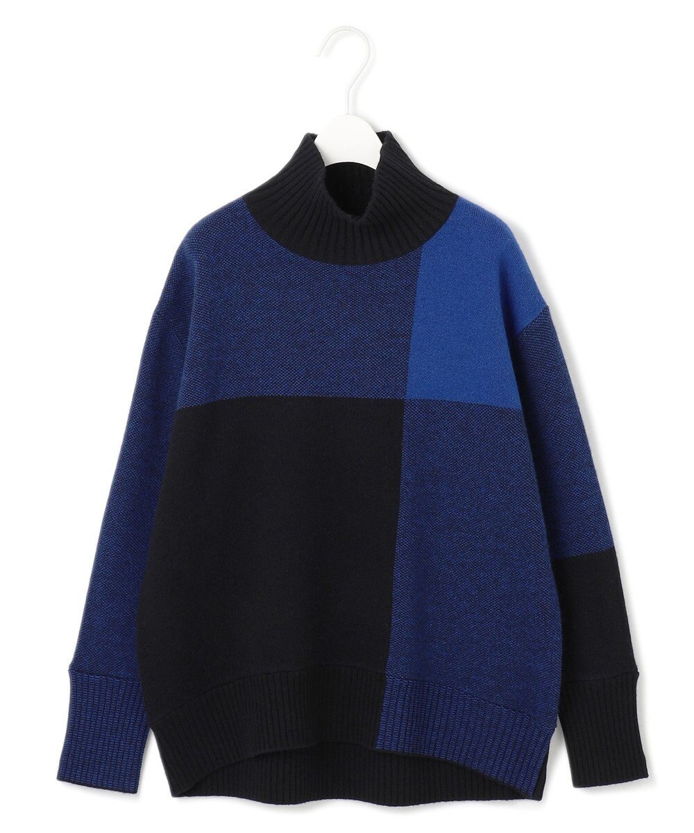 ICB 【洗える】ソフトカシミヤミックス ブロッキングハイネックニット 