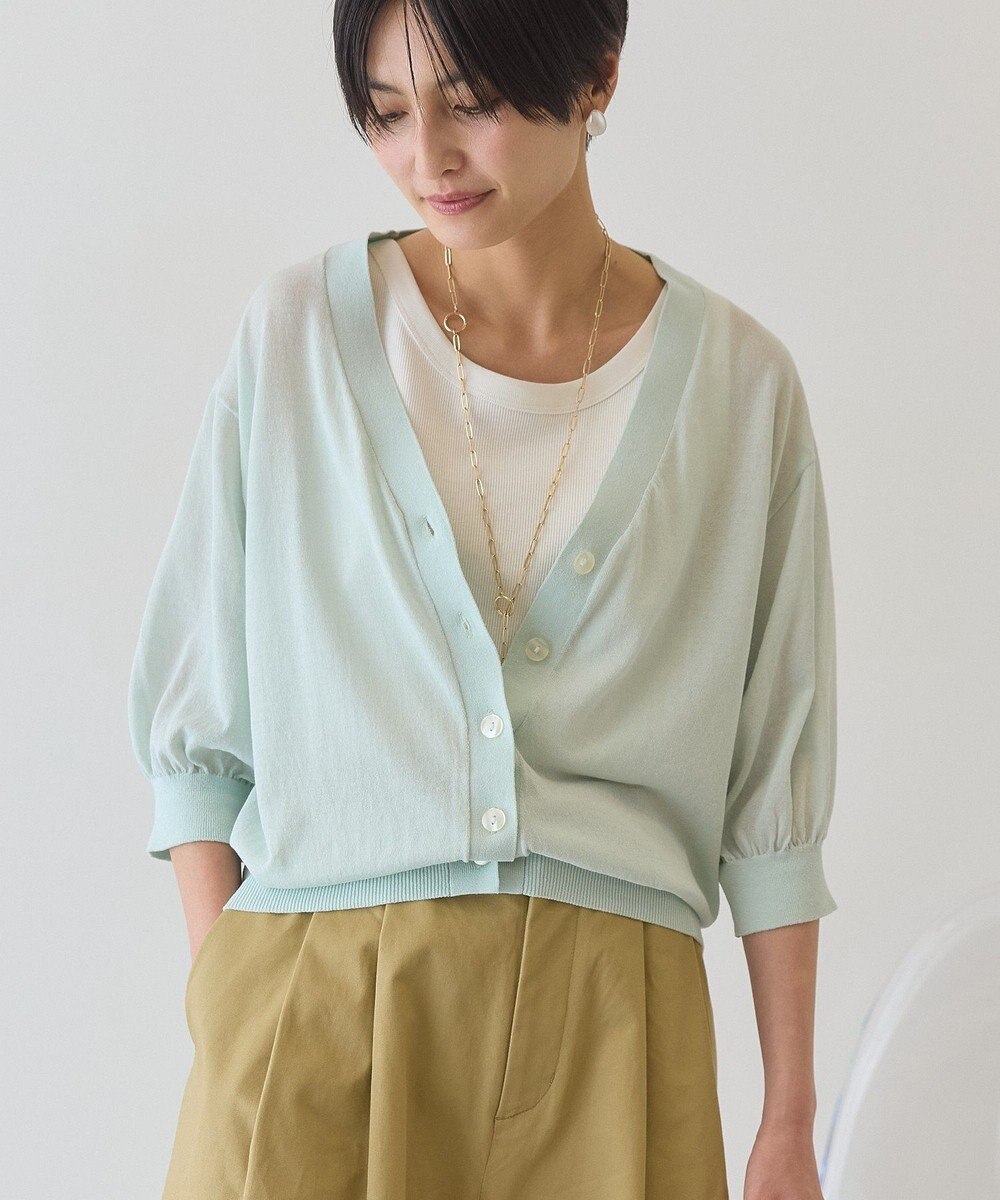 AMERICAN HOLIC 5分袖シアーVネックニットカーディガン 