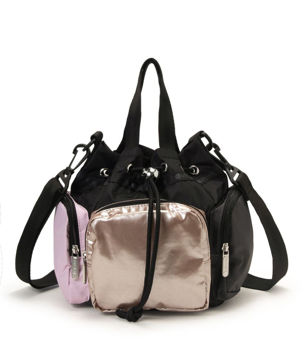 LeSportsac CONV DRAWSTRING CRSSBDY/ブラック/ローズゴールドシャイン/ピンク 