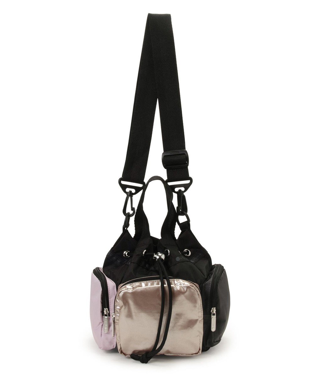 LeSportsac CONV DRAWSTRING CRSSBDY/ブラック/ローズゴールドシャイン/ピンク 