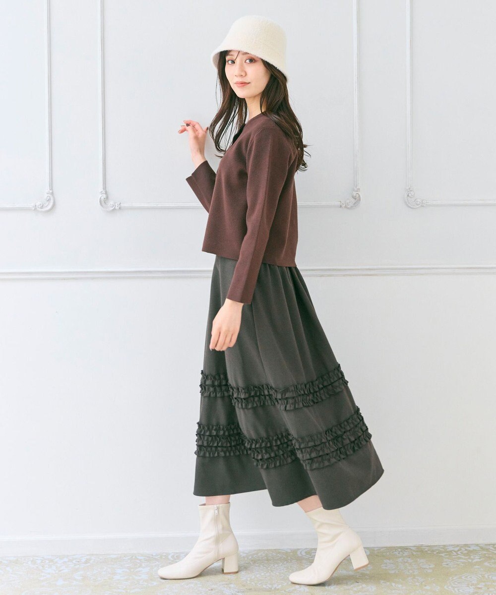 Feroux 胸元刺繍パールニット カーディガン 