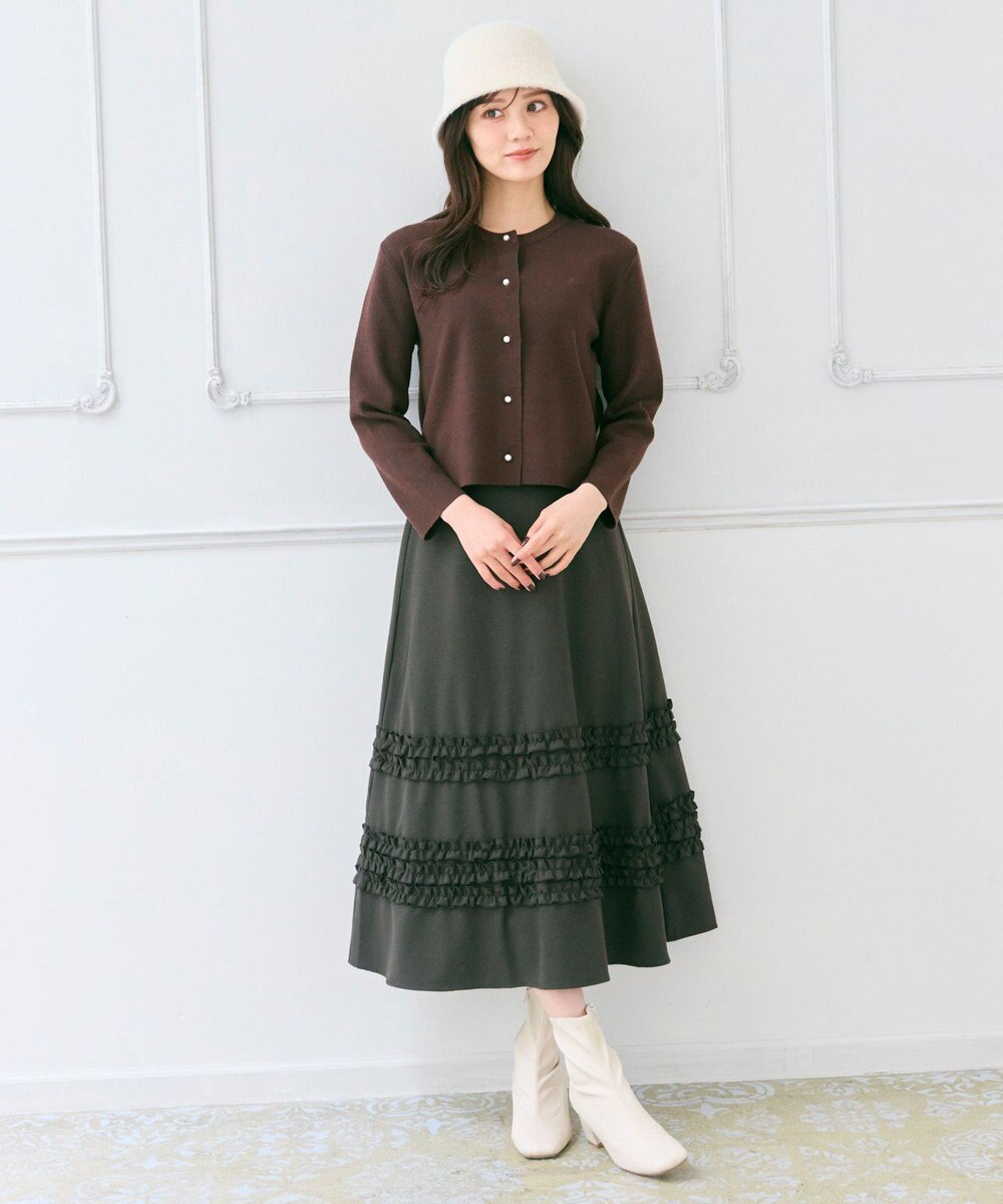 Feroux 胸元刺繍パールニット カーディガン 