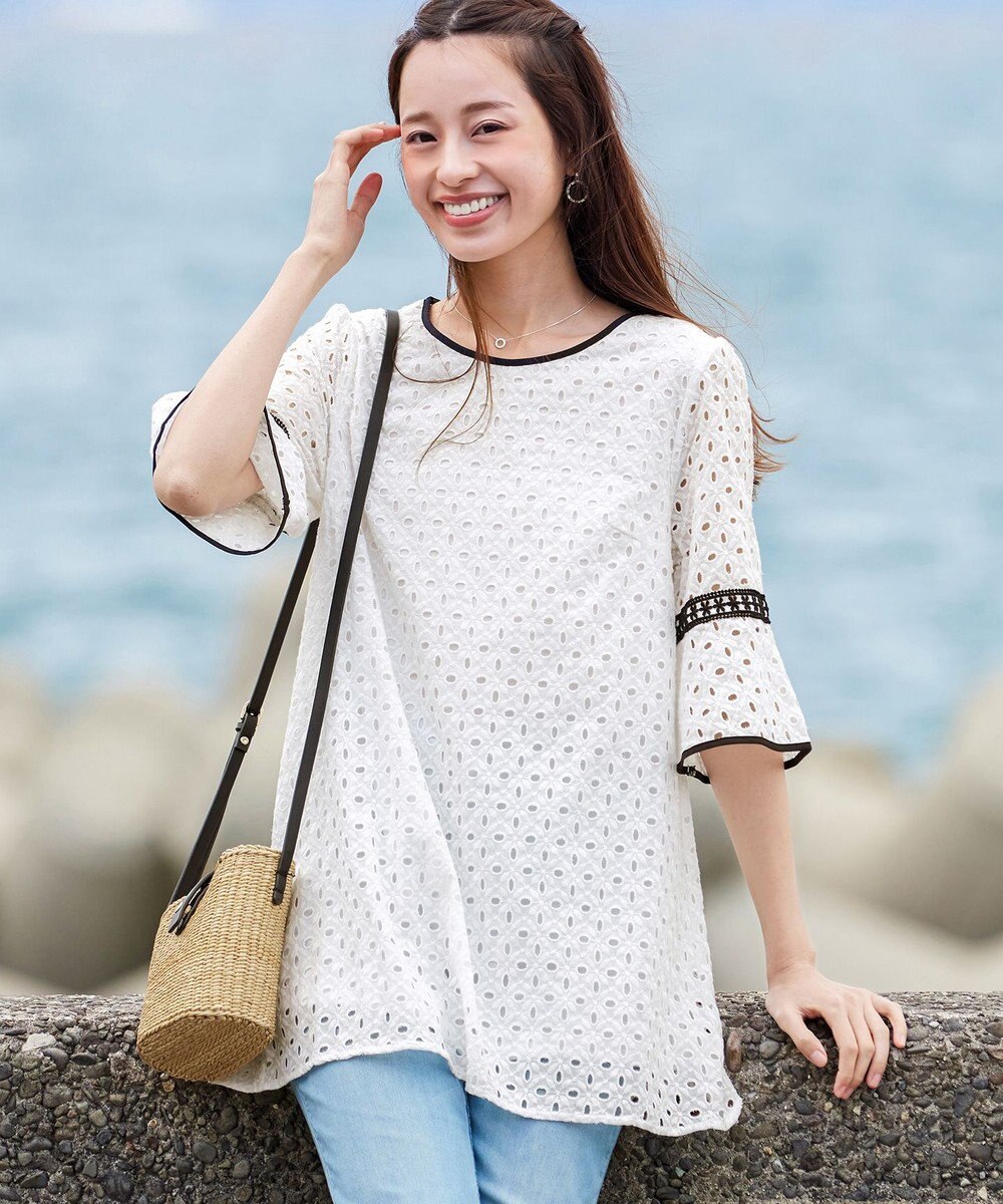 Tiaclasse L パンチングレース配色チュニック 