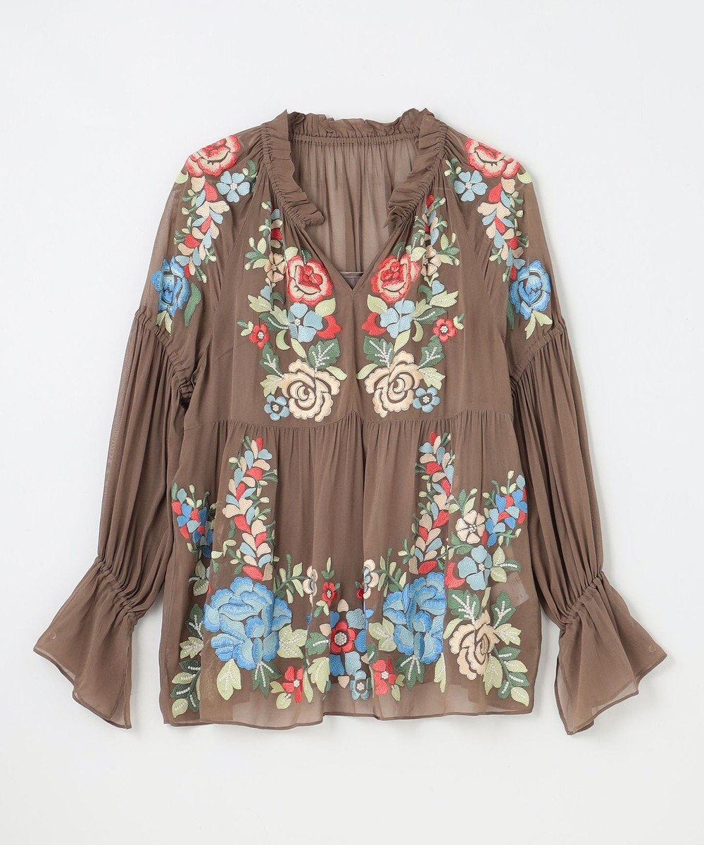 GRACE CONTINENTAL フラワー刺繍ギャザートップ 