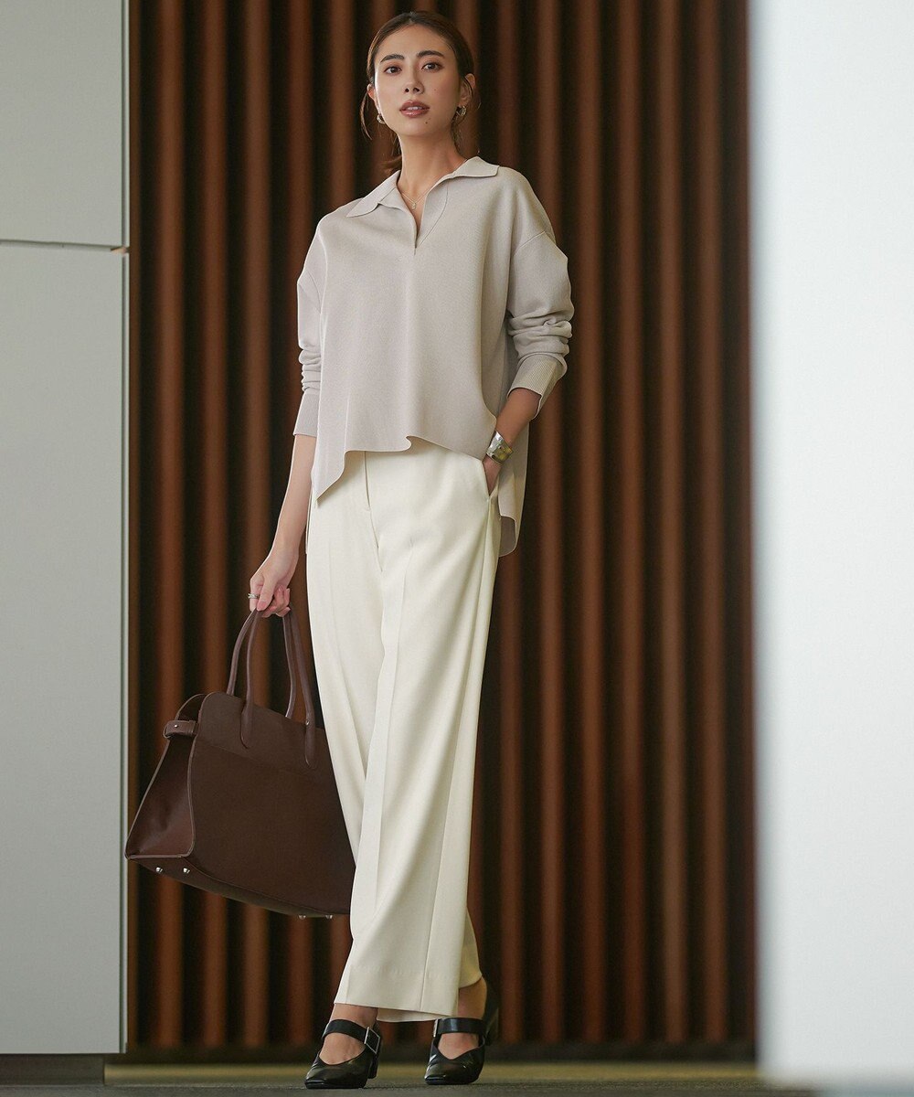 ICB L 【洗える】 シンセティックダブルフェイス スキッパーニットプルオーバー 