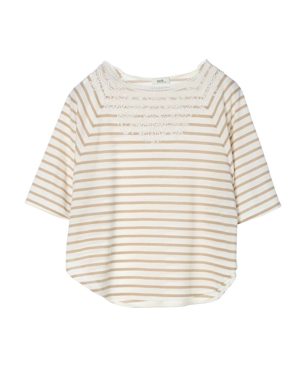 earth music&ecology 襟レースボーダーポンチョ 