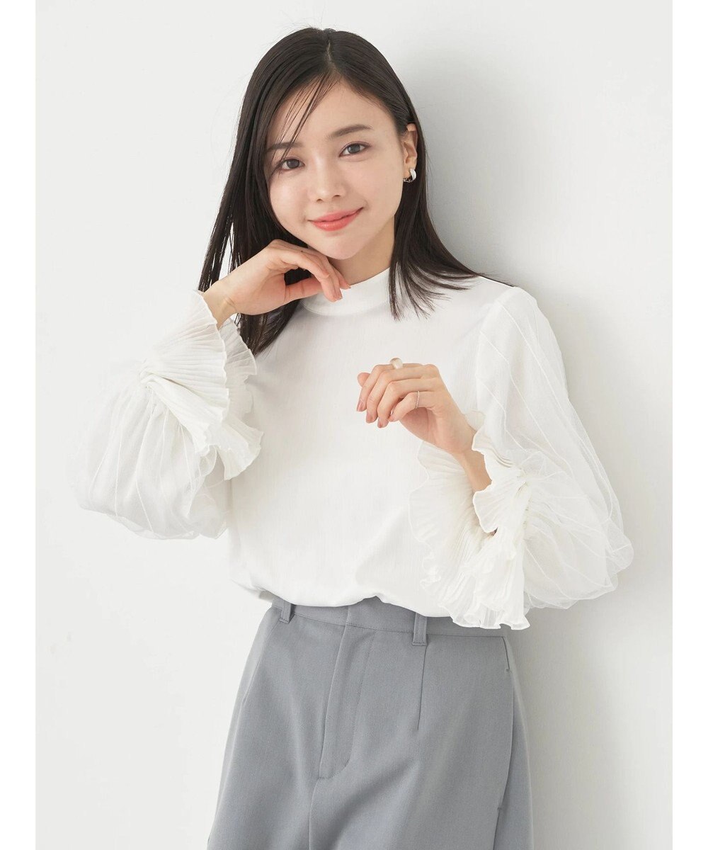 earth music&ecology チュール袖スタンドカラートップス 