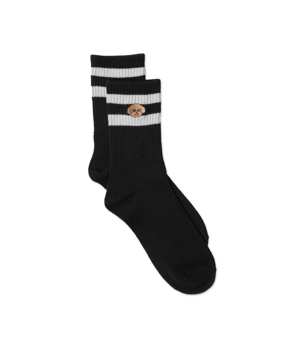 WEGO ラインモコイヌ刺繍クルーソックス 