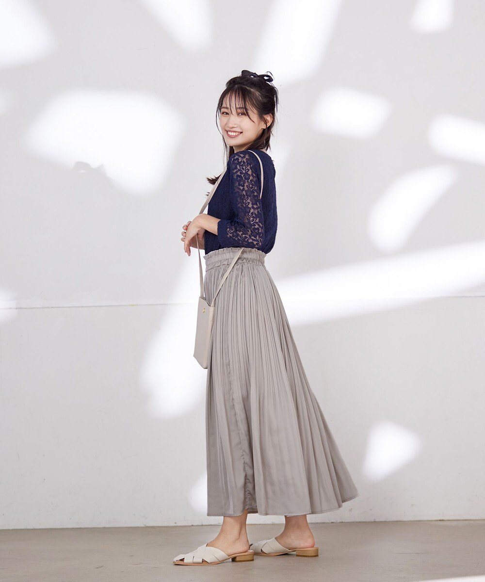 Tiaclasse L 【洗える】ギャザーネックレースブラウス 