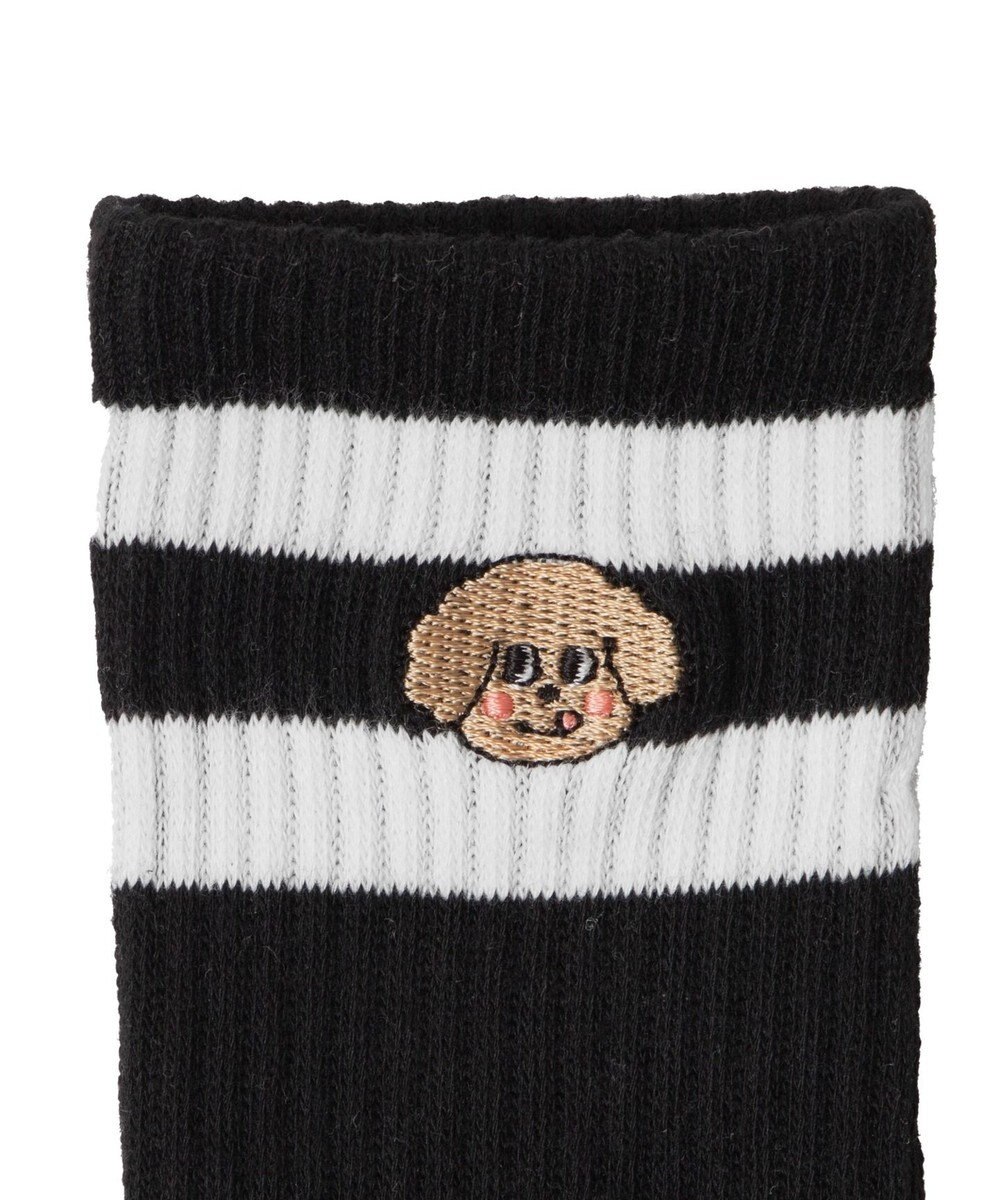 WEGO ラインモコイヌ刺繍クルーソックス 