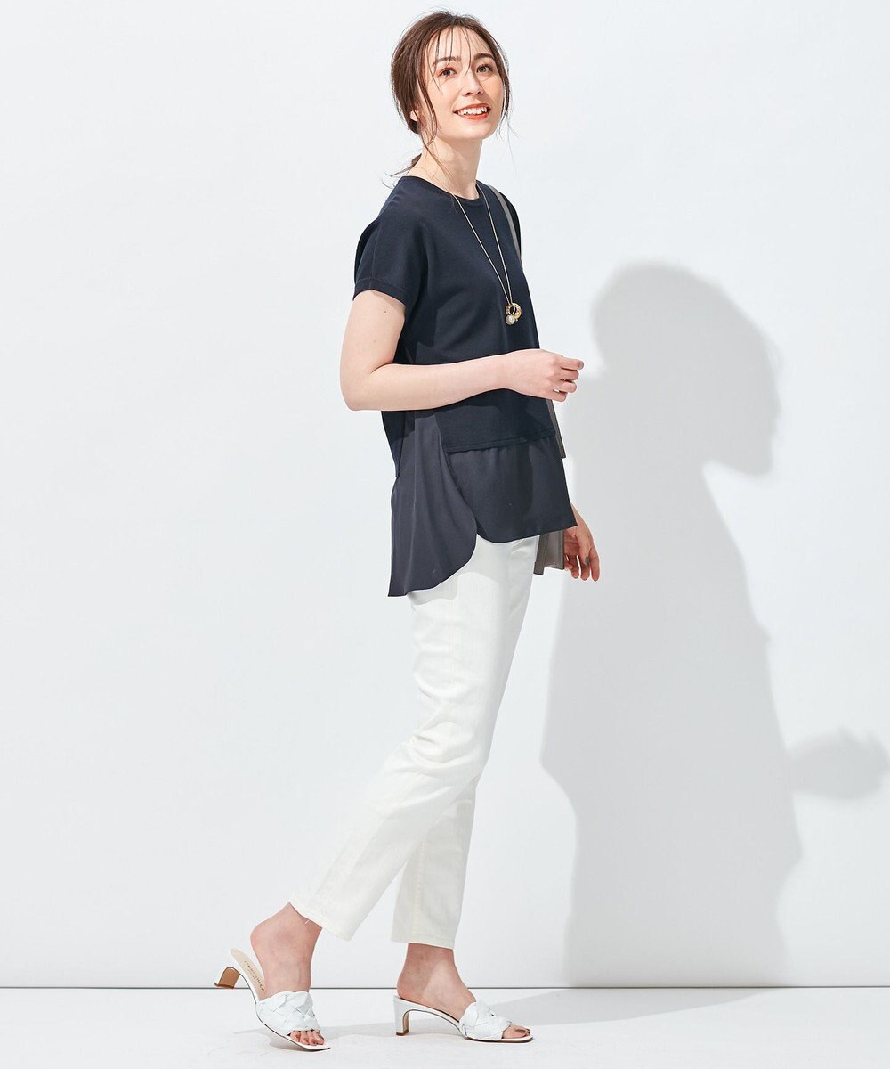 自由区 【洗える】ハイツイストコットンアセテート ニットコンビ プルオーバー 