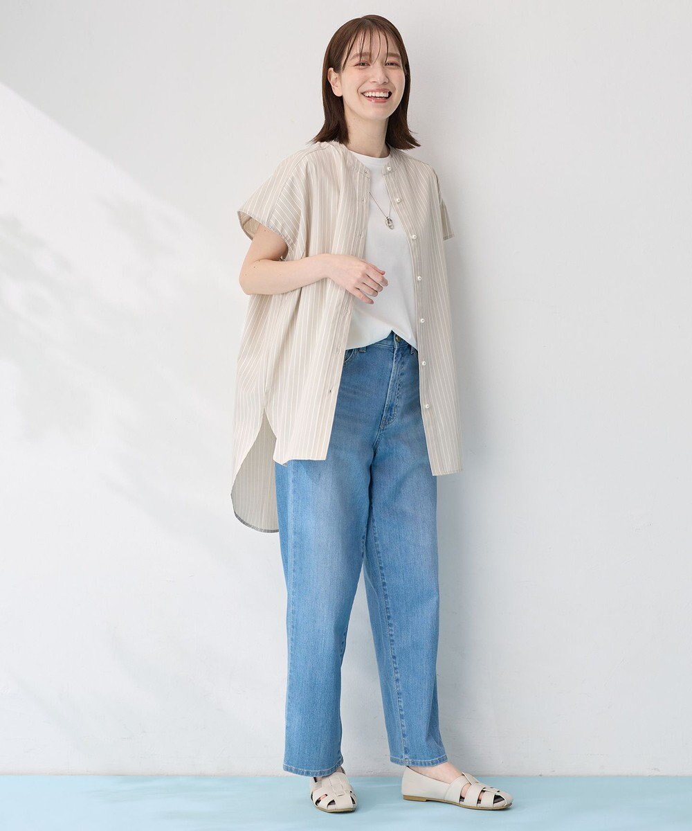 ANY 【洗濯機可】ラメストライプ半袖シャツブラウス 