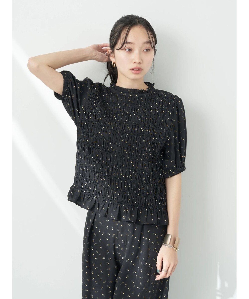 earth music&ecology 花柄パフスリシャーリングブラウス 