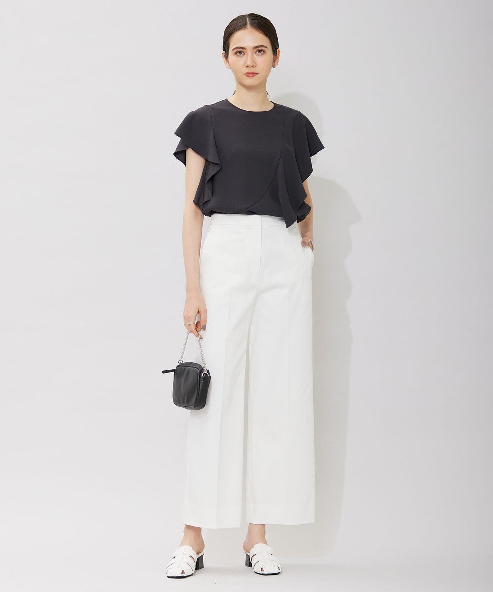 ICB 【洗える】T/Cストレッチサテン ワイドパンツ 