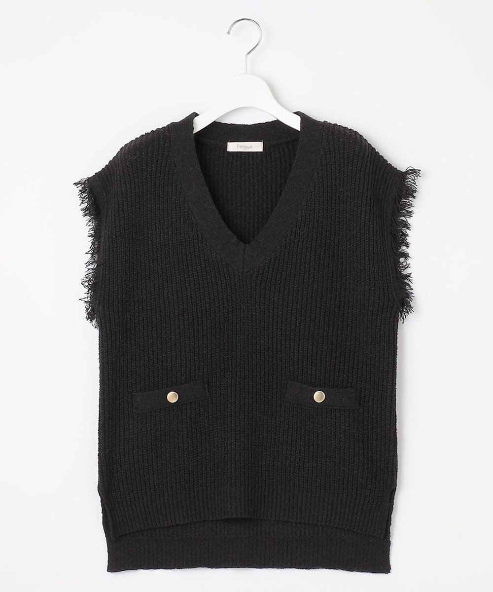 Feroux 【洗える】ツイードライクニット ベスト 