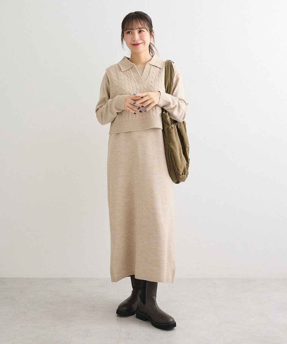 Green Parks ＳＥＴ２点ケーブルベスト＋ニットワンピース 