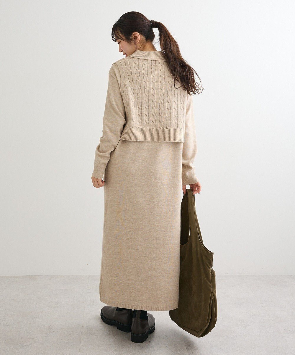 Green Parks ＳＥＴ２点ケーブルベスト＋ニットワンピース 