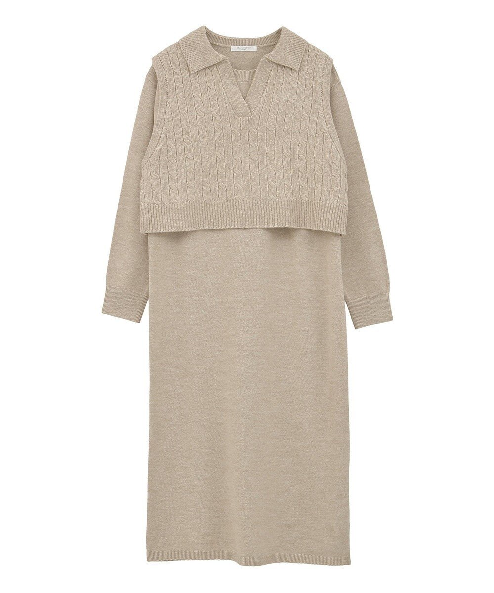 Green Parks ＳＥＴ２点ケーブルベスト＋ニットワンピース 