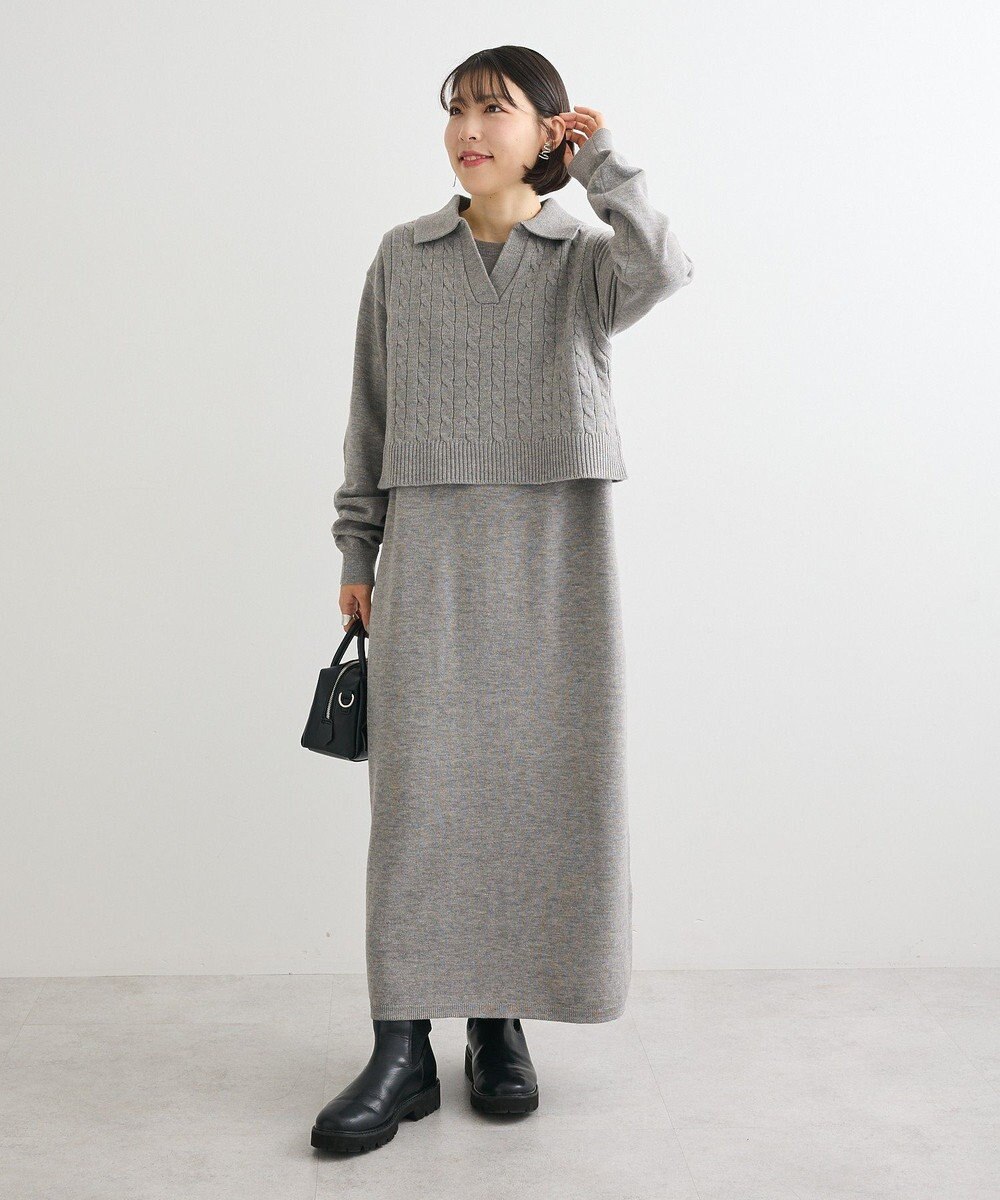 Green Parks ＳＥＴ２点ケーブルベスト＋ニットワンピース 
