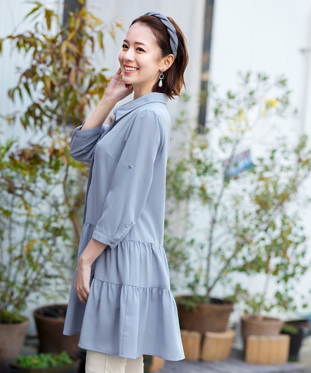 Tiaclasse L 【洗える】1枚で大人華やぐ2段ティアードシャツチュニック 