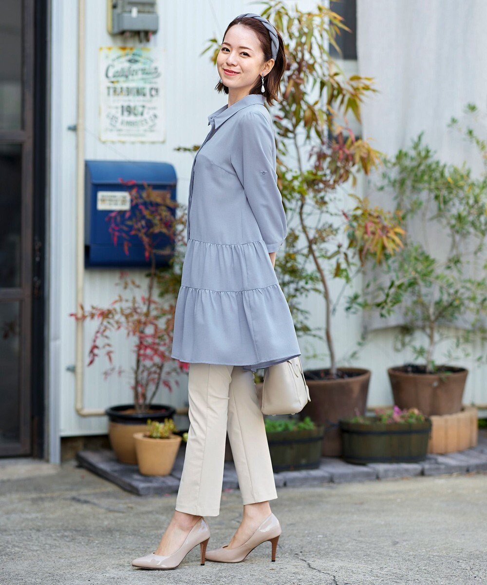 Tiaclasse L 【洗える】1枚で大人華やぐ2段ティアードシャツチュニック 