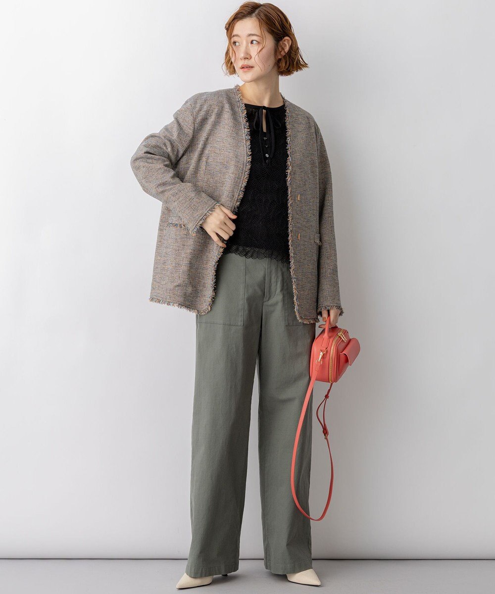 23区 【先行予約】リネンライクブッチャー フリンジノーカラージャケット 