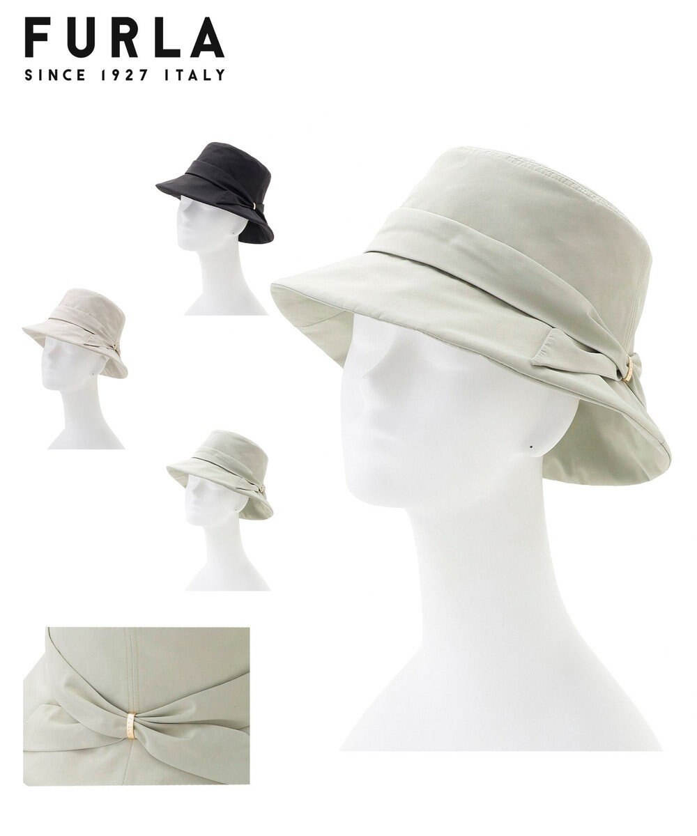 MOONBAT 【遮光100％・遮熱】FURLA(フルラ)リボン巻きダウン ハット 帽子 ロゴチャーム サイズ調整 撥水性 