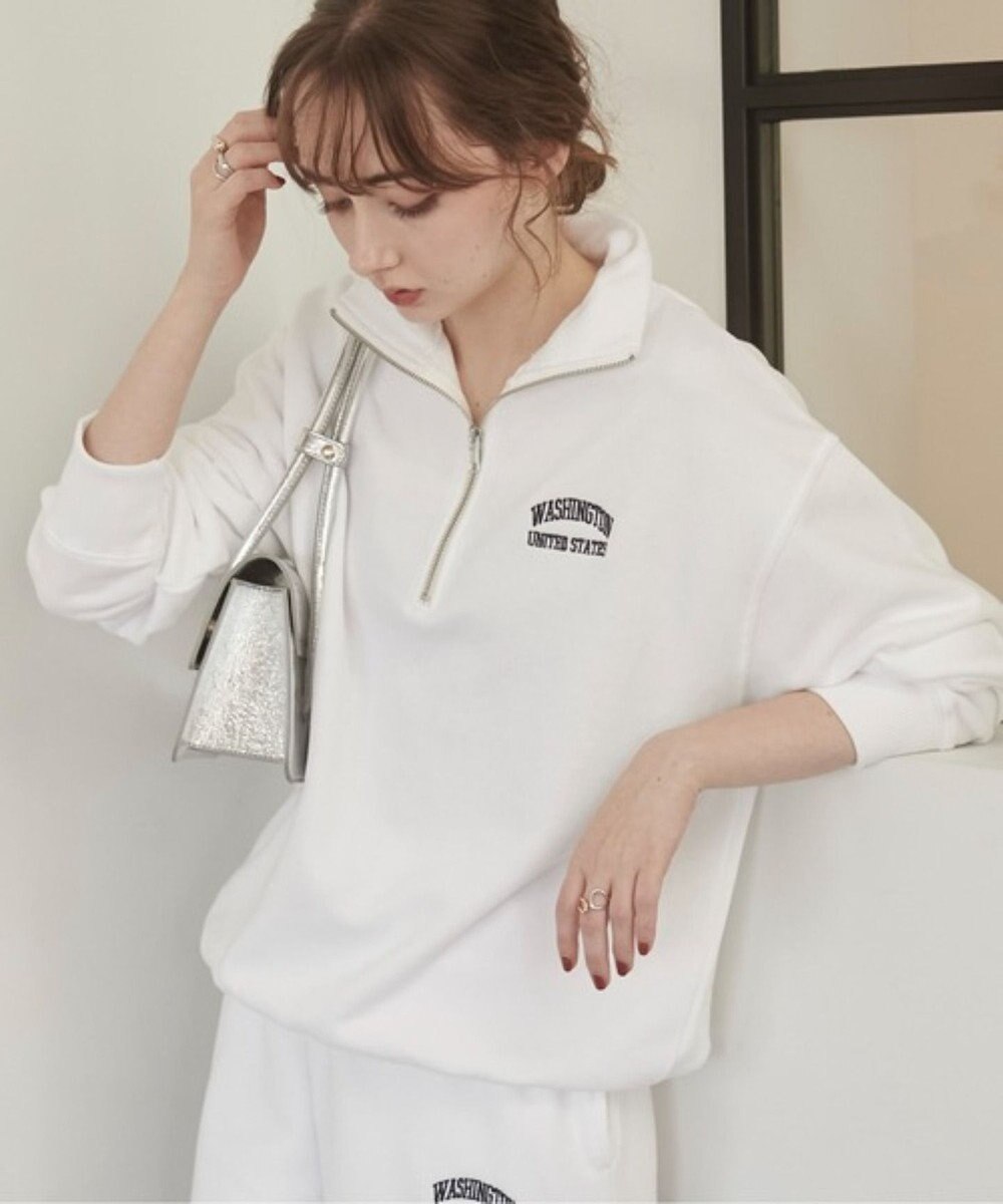 WEGO 【ANGIE VINTAGE】ワンポイント刺繍ハーフZIPスウェットプルオーバー 