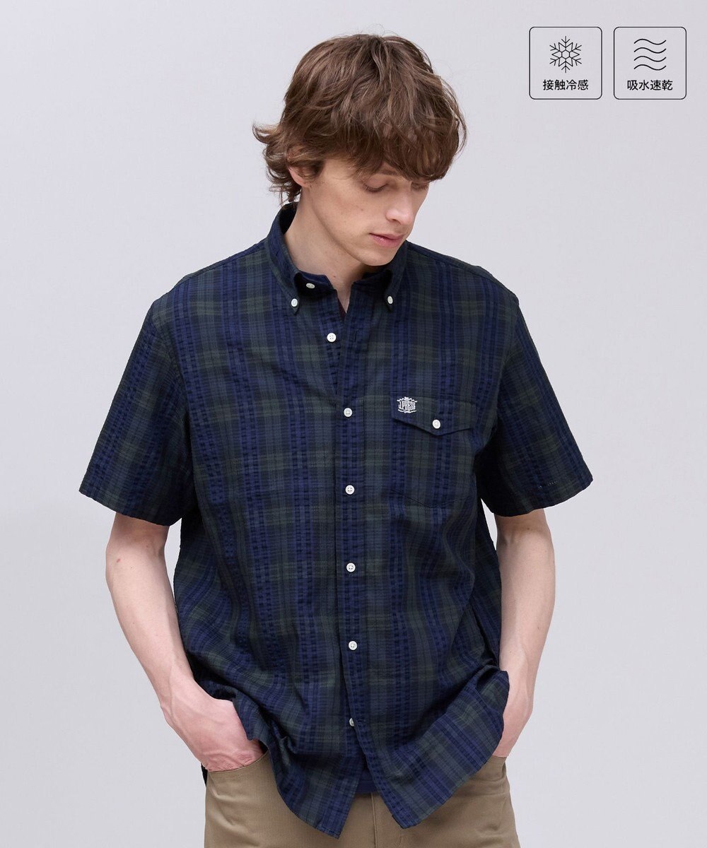 J.PRESS MEN 今季大人気！【吸水速乾 / 接触冷感 / 高通気性】Aero Weave クールマックスサッカー チェック シャツ / B.D. 
