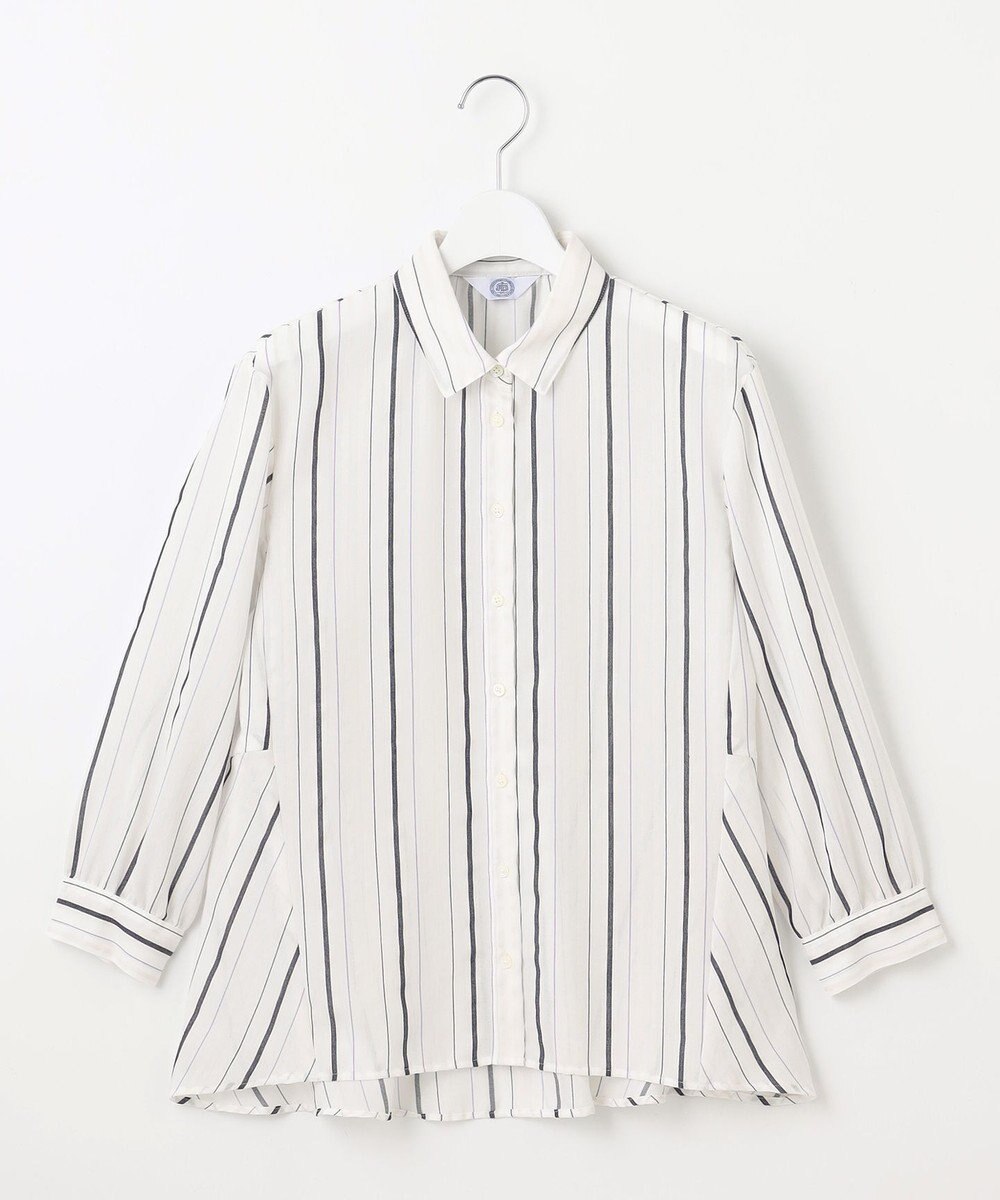 J.PRESS LADIES L 【洗える】SHEERストライプ ペプラム シャツ ブラウス 