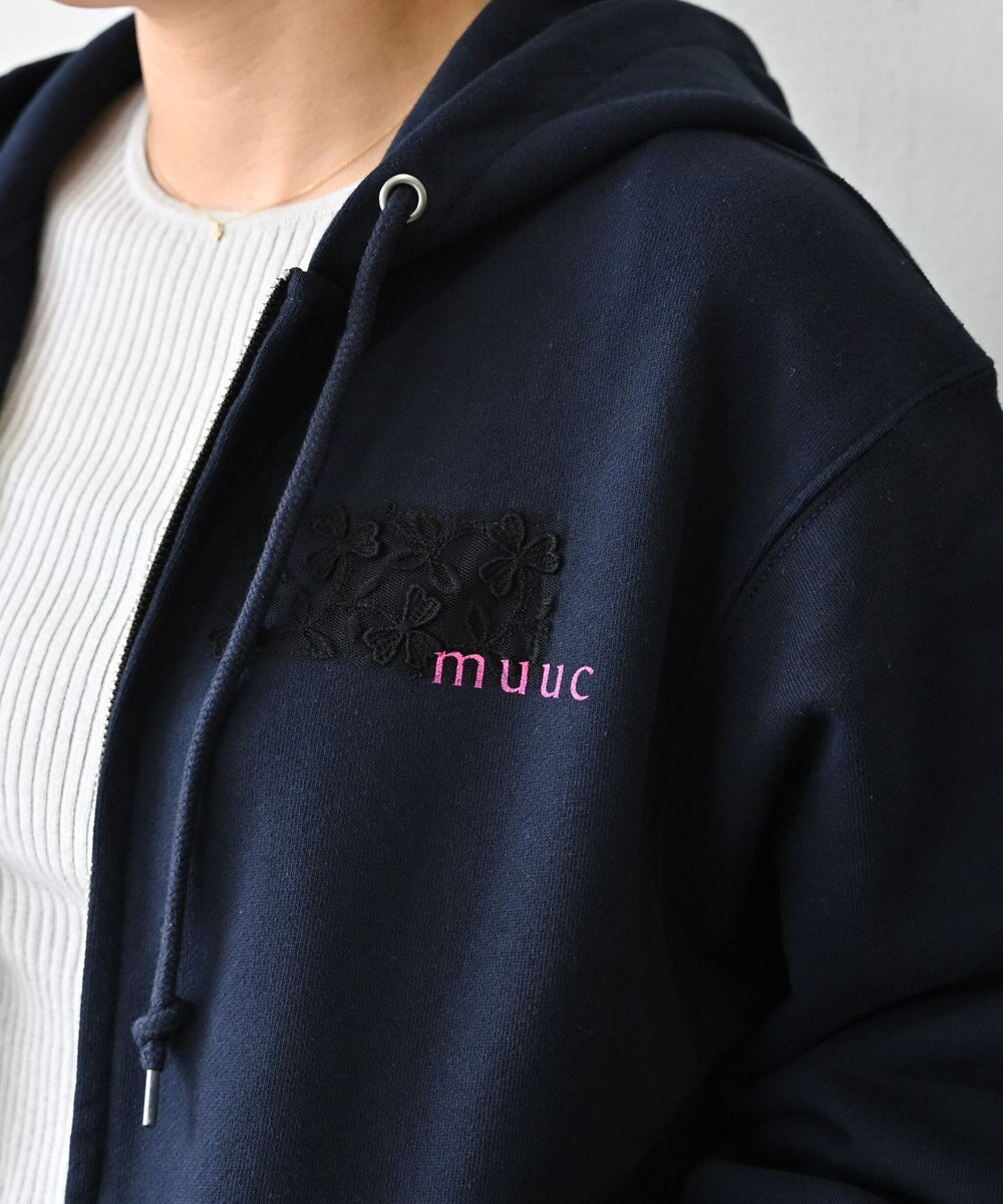 muuc 〈コットン100% 12.7オンス生地＆裏面パイル〉花刺繍のWジップパーカー 