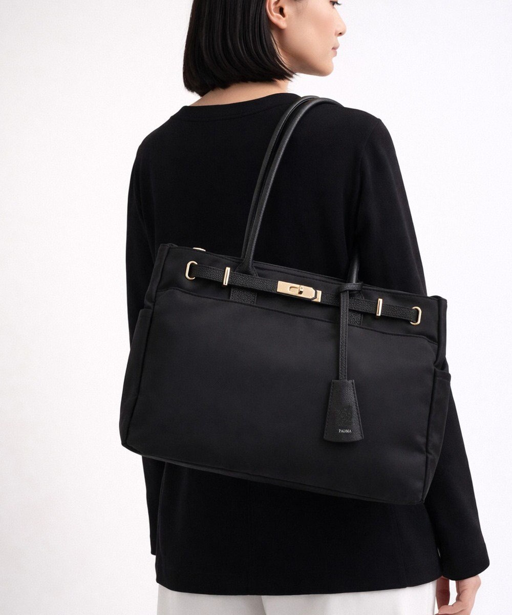 style code 【高密度ナイロン×レザー】ナイロンロングハンドルトートバッグ　軽量　大容量 