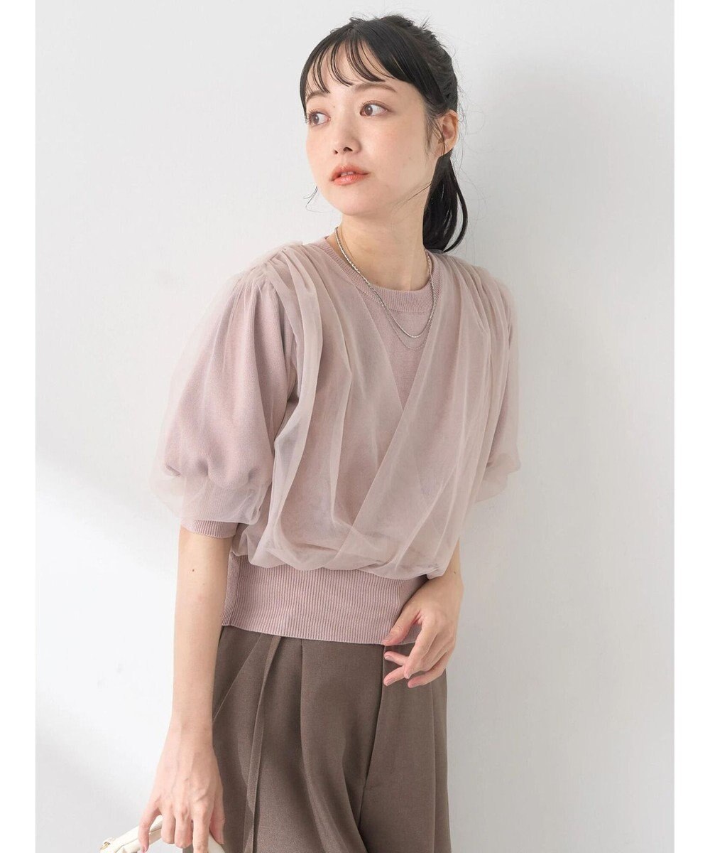 earth music&ecology チュールドッキング半袖ニットプルオーバー 