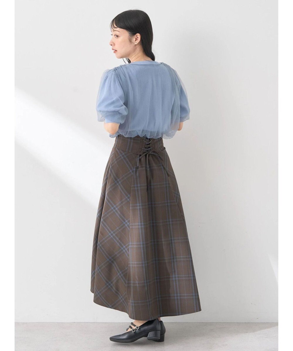 earth music&ecology チュールドッキング半袖ニットプルオーバー 