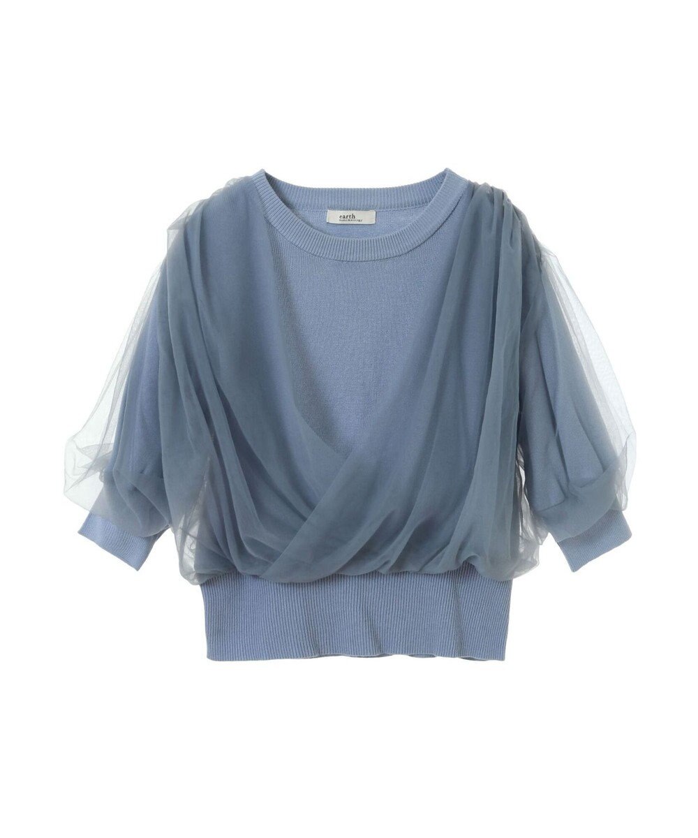 earth music&ecology チュールドッキング半袖ニットプルオーバー 