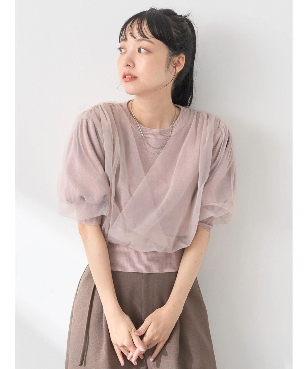 earth music&ecology チュールドッキング半袖ニットプルオーバー 