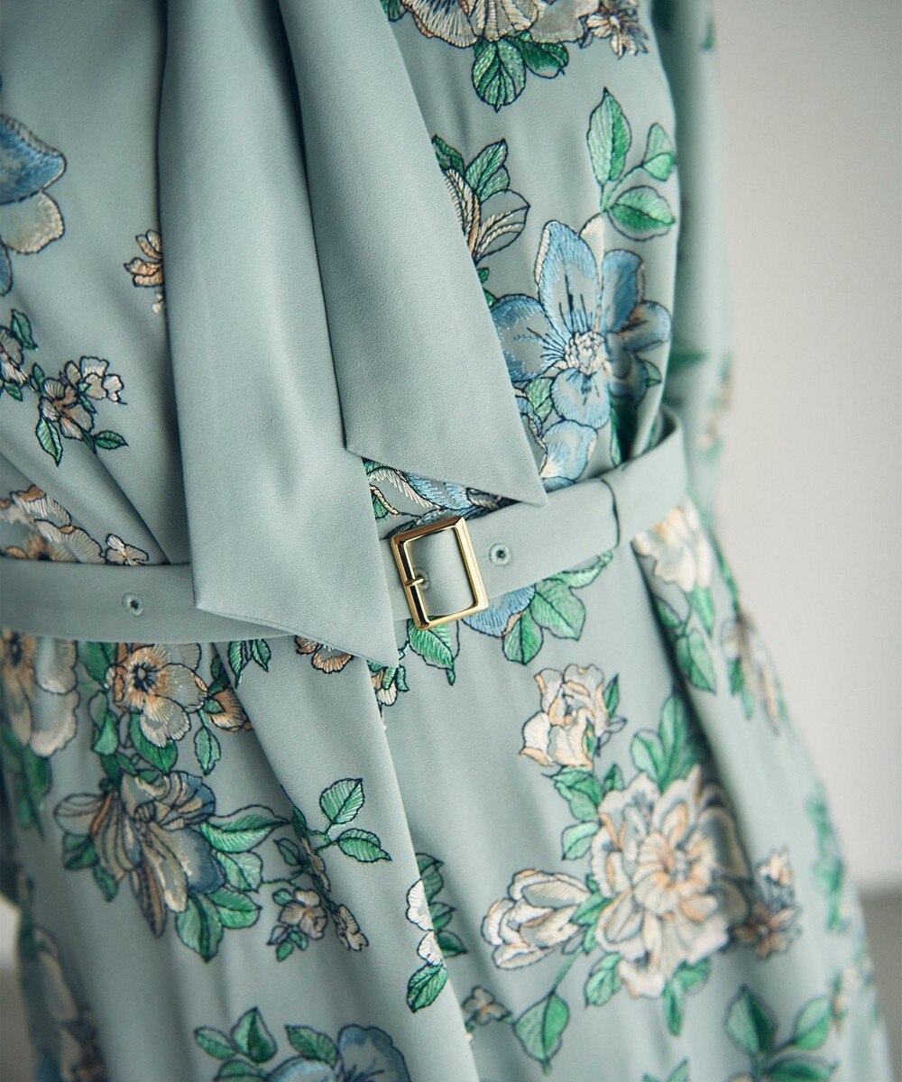 GRACE CONTINENTAL フラワー刺繍ボウタイワンピース 