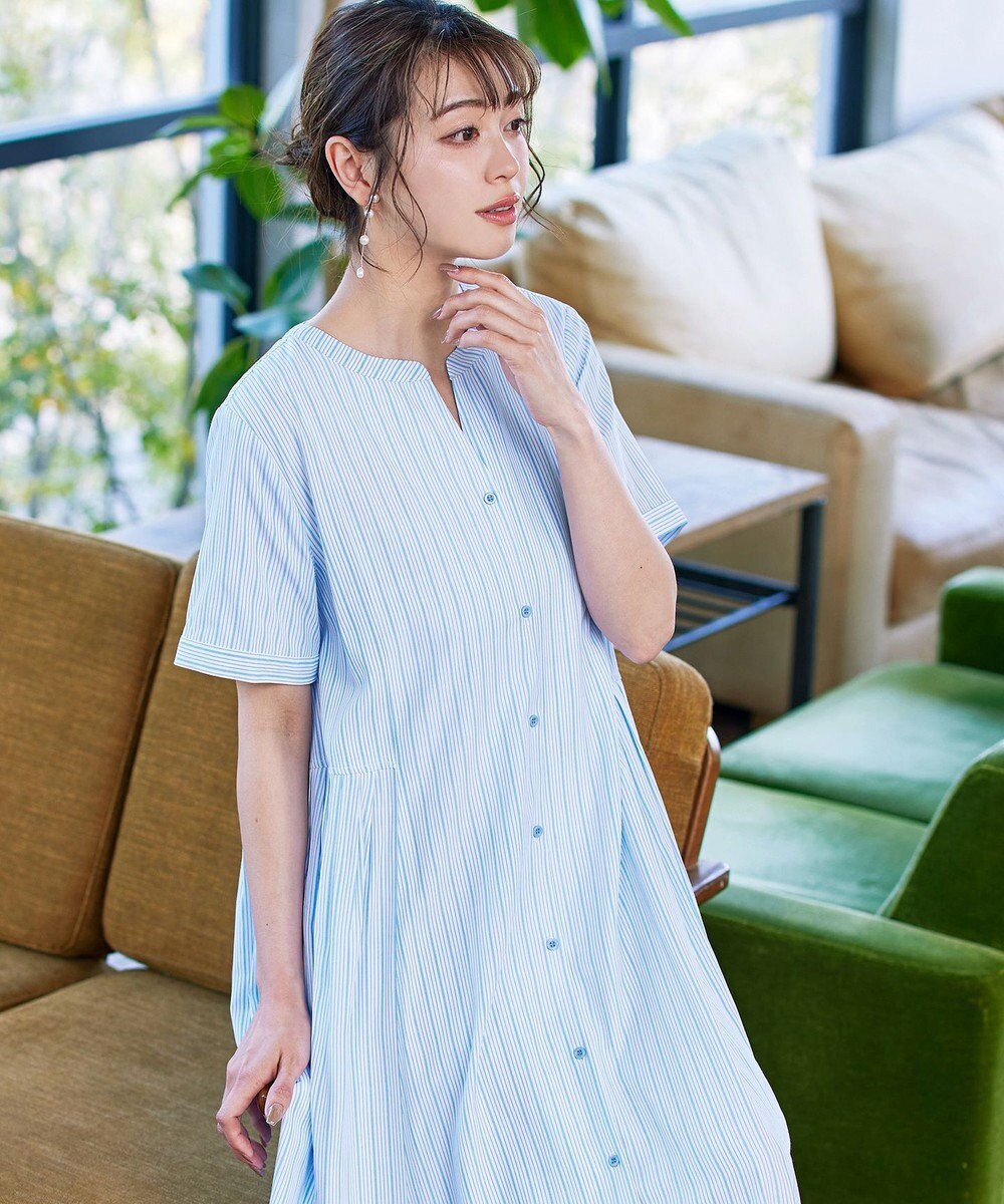 Tiaclasse L 【洗える】サイドタックスキッパーシャツワンピース 