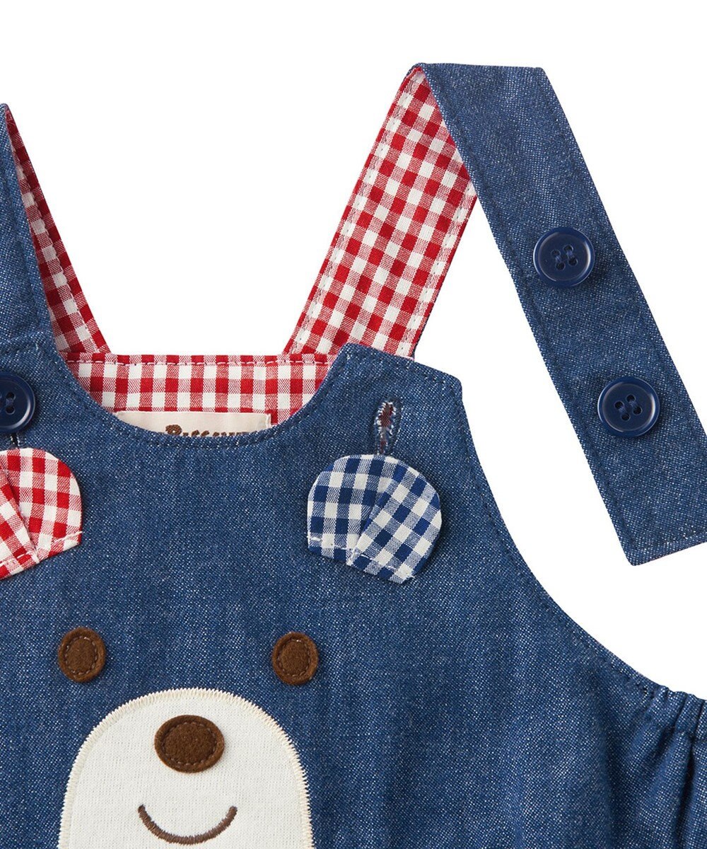 MIKI HOUSE HOT BISCUITS 【70-90cm】 顔ドン スカート付きデニムロンパース 