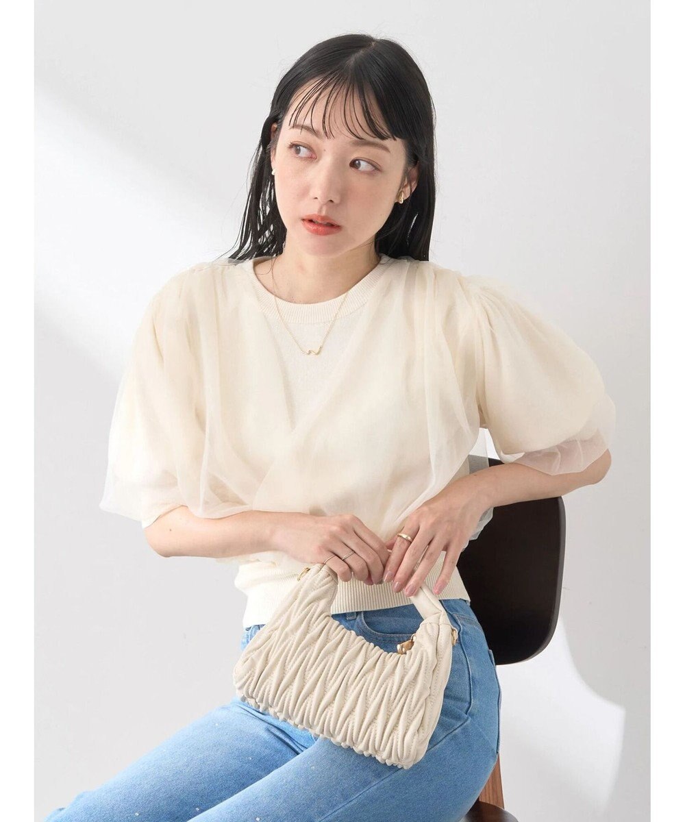 earth music&ecology チュールドッキング半袖ニットプルオーバー 