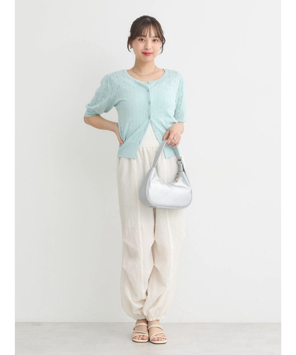 earth music&ecology リボン柄透かし編みニットカーディガン 