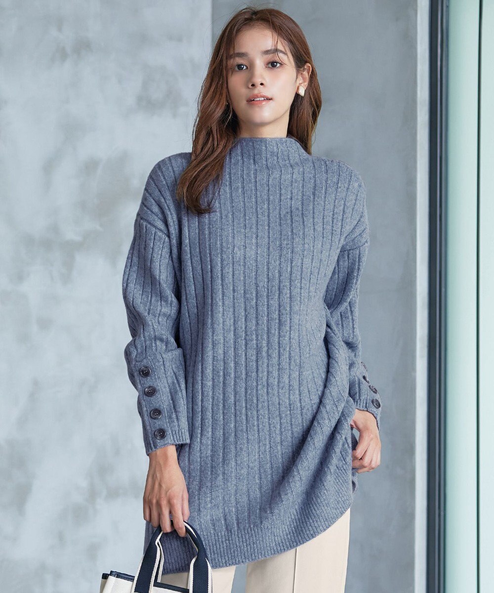 Tiaclasse L 【洗える】袖ボタンメランジニットチュニック 