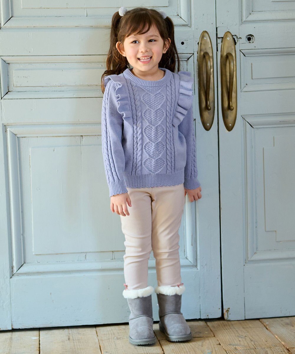 ANY KIDS 肩フリルハートケーブルニット 