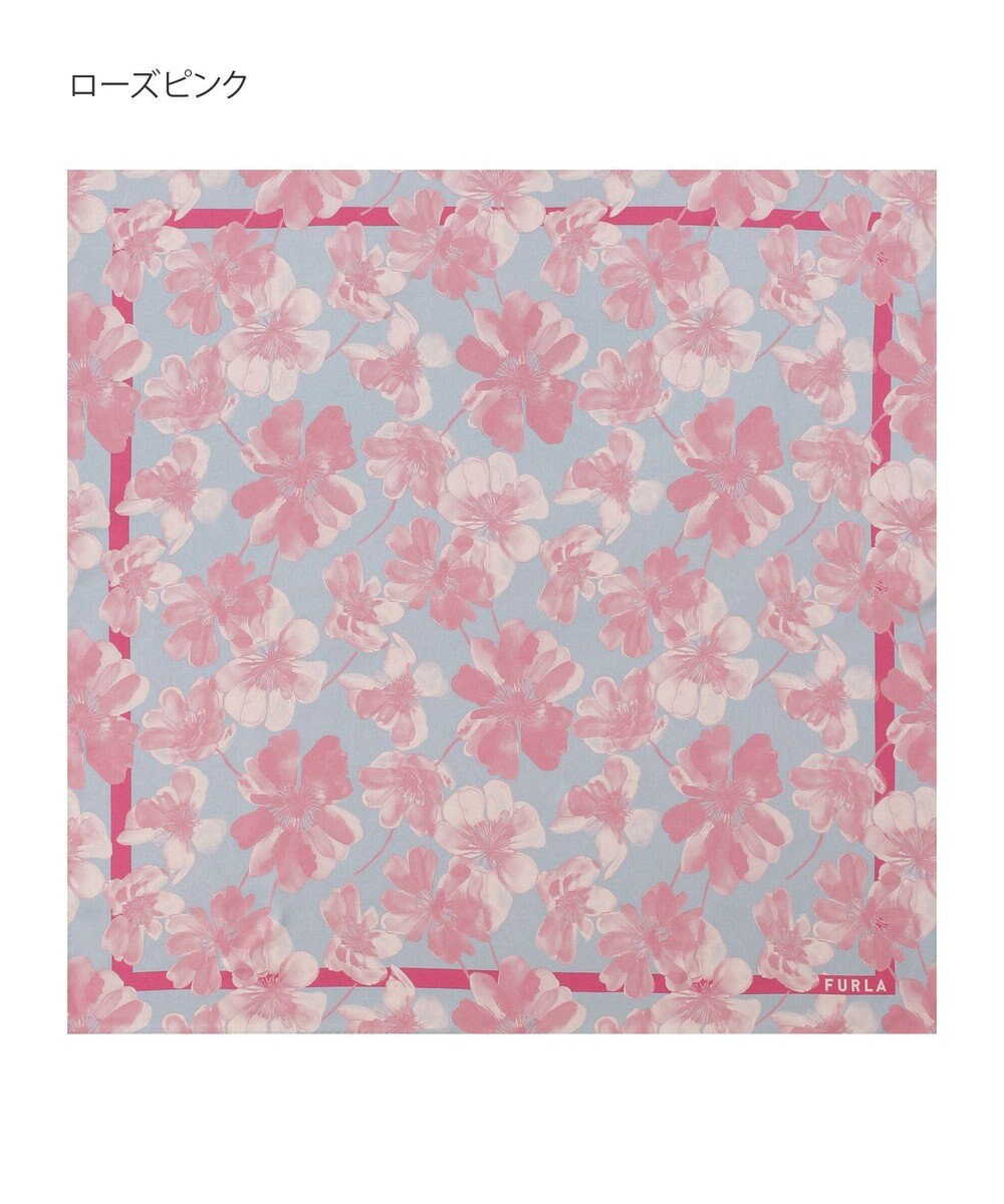 MOONBAT 【シルク100%】FURLA (フルラ) 花柄 シルクプリントスカーフ 65cm×65cm  UV対策 手洗い可能 
