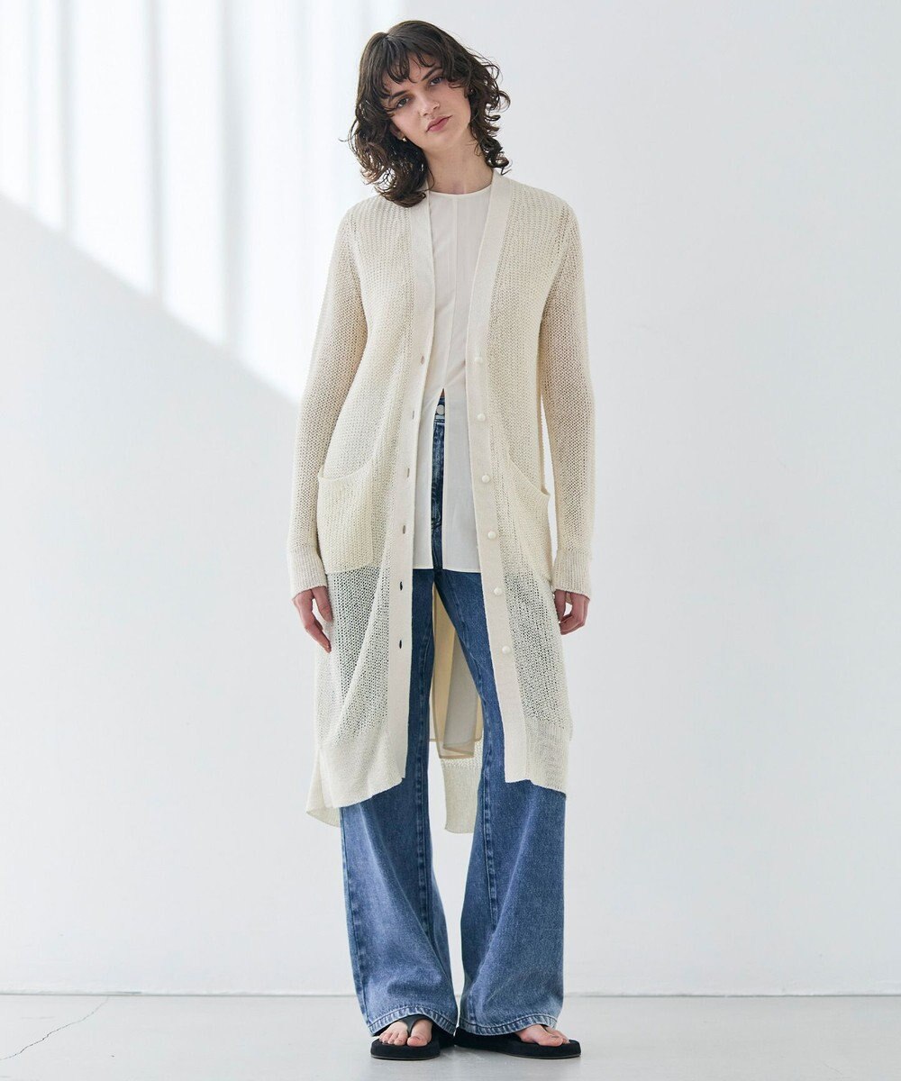 BEIGE， 【洗える】OPTICAL / ペーパーヤーンVネックロングカーディガン 