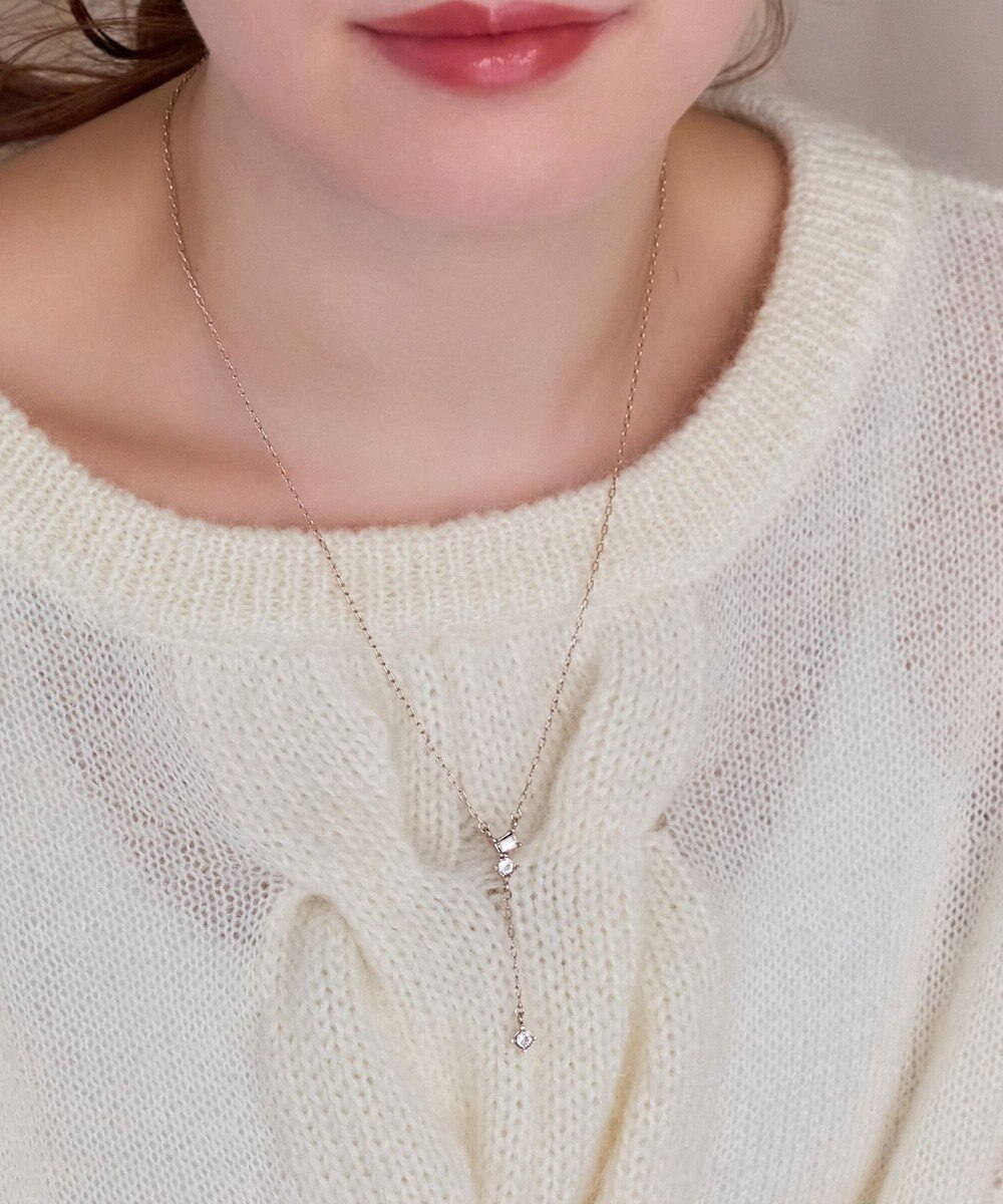 Phoebe 【金属アレルギー対応】ラディアンスビジューYラインネックレス　ゴールド 