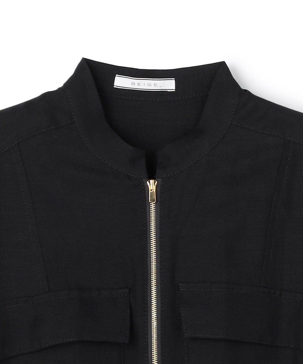 BEIGE， BERNARD / リネン混 フロントジップ スタンドカラードレス 